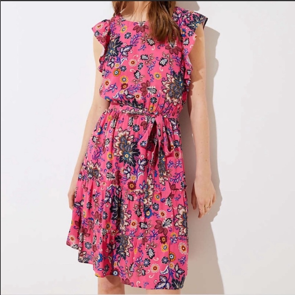 LOFT Floral Pink Boho Wrap Dress NWT